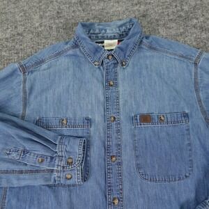 Wrangler Riggs Denim Shirt Mens XL Blue 3W510AN Workwear Faded Button Up Western
